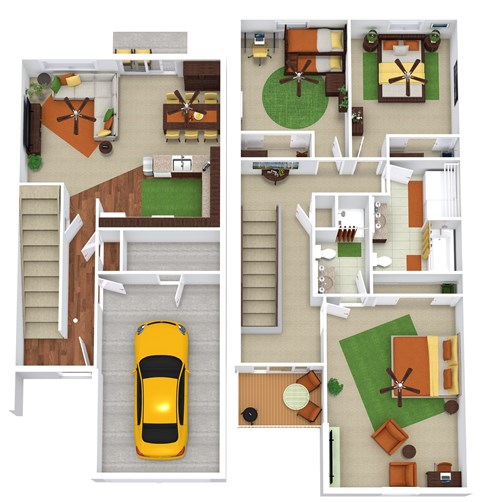 Floor plan for 3 beds, 2.5 baths, 1300 sqft